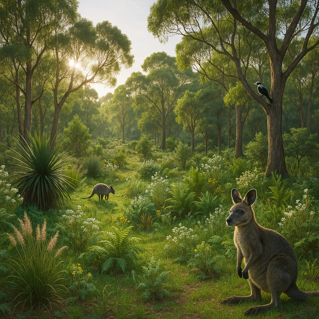 Lush Australian native bushland with diverse flora