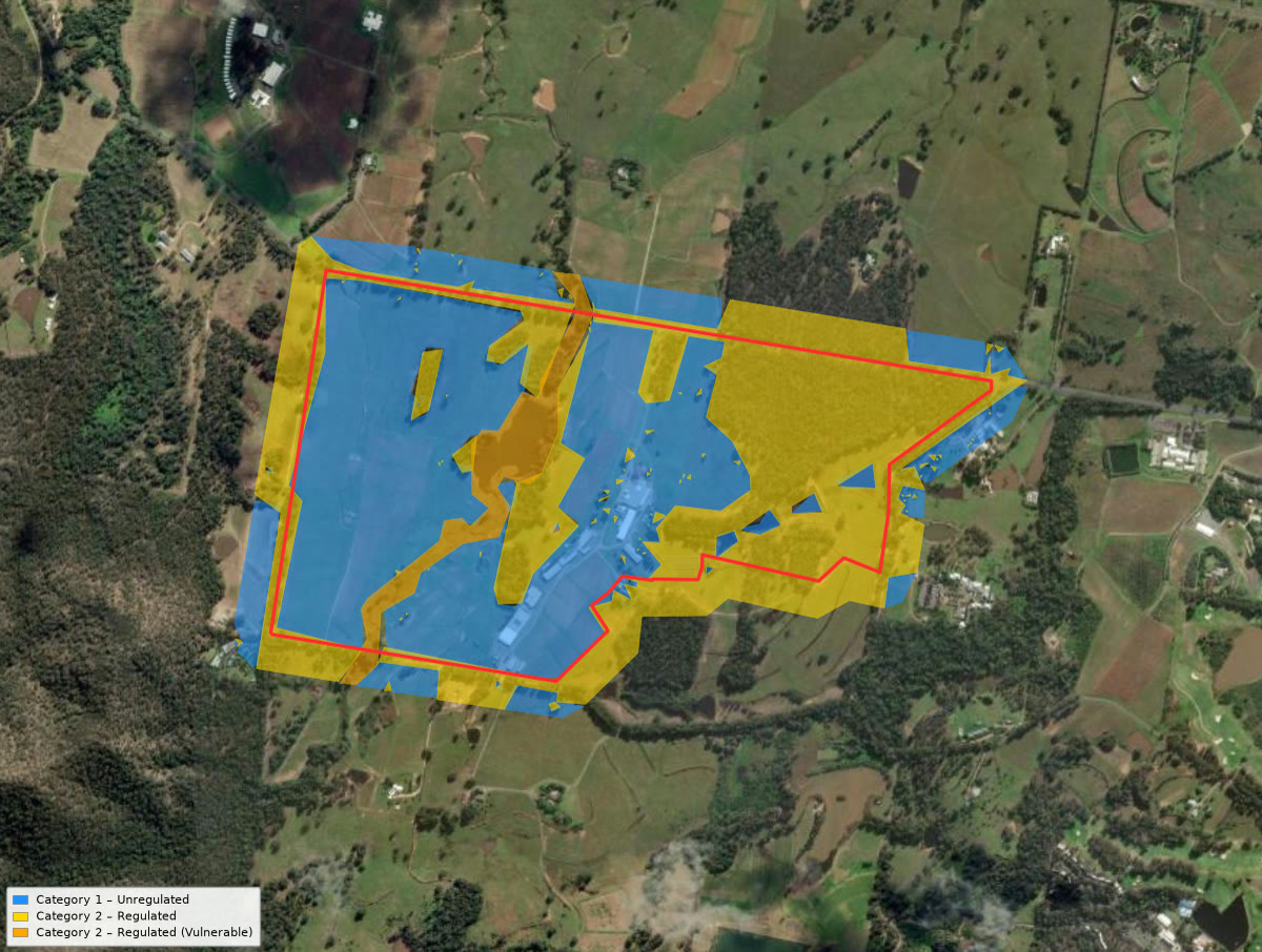 Native vegetation categories shaded across a de-identified rural boundary
